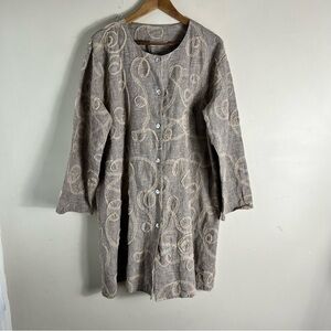 BRYN WALKER Grey Size S Lagenlook Linen Mesh Swirl Design Button Tunic Jacket